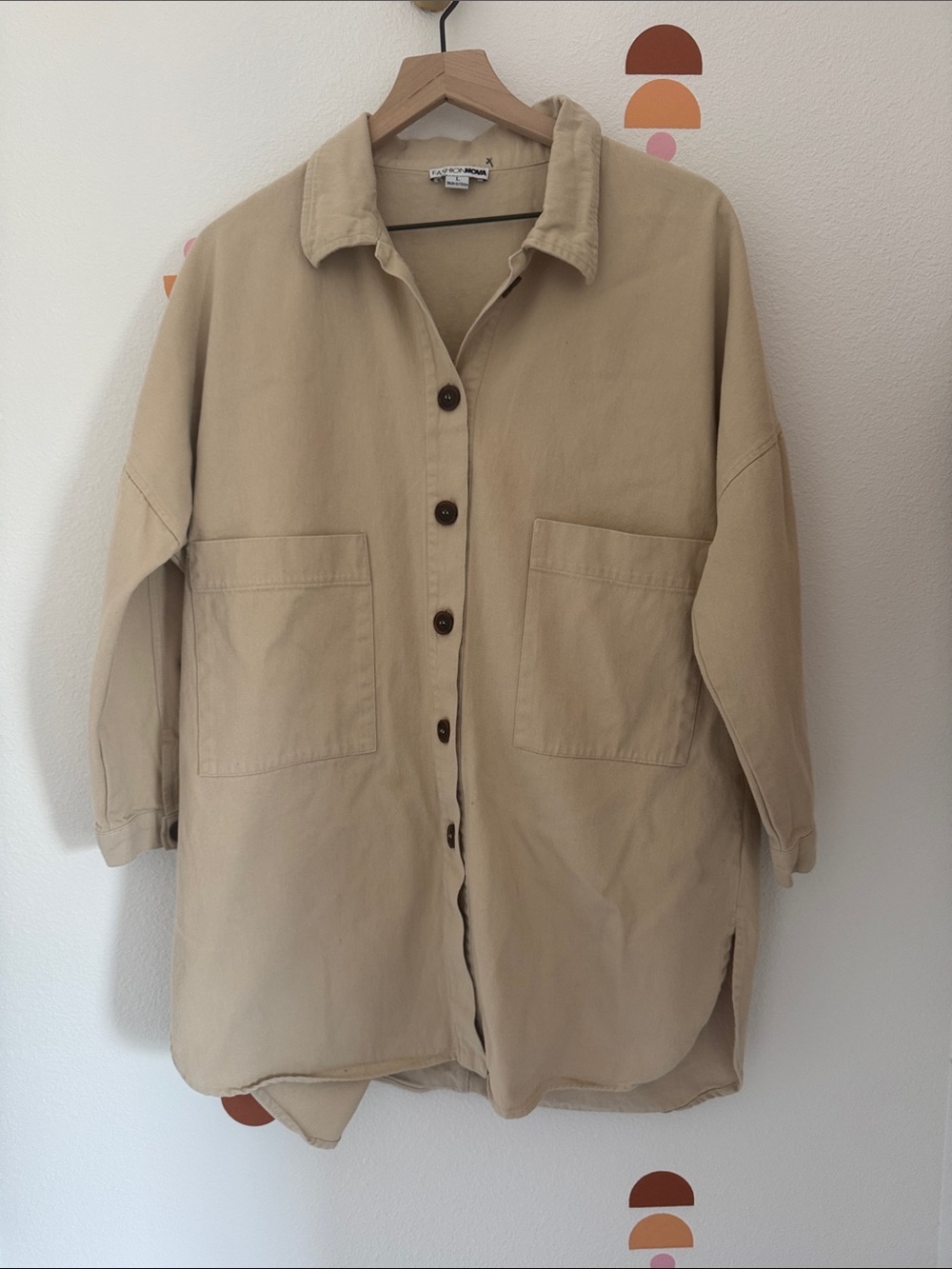 Fashion Nova Beige Button-Up Shirt Jacket N0013